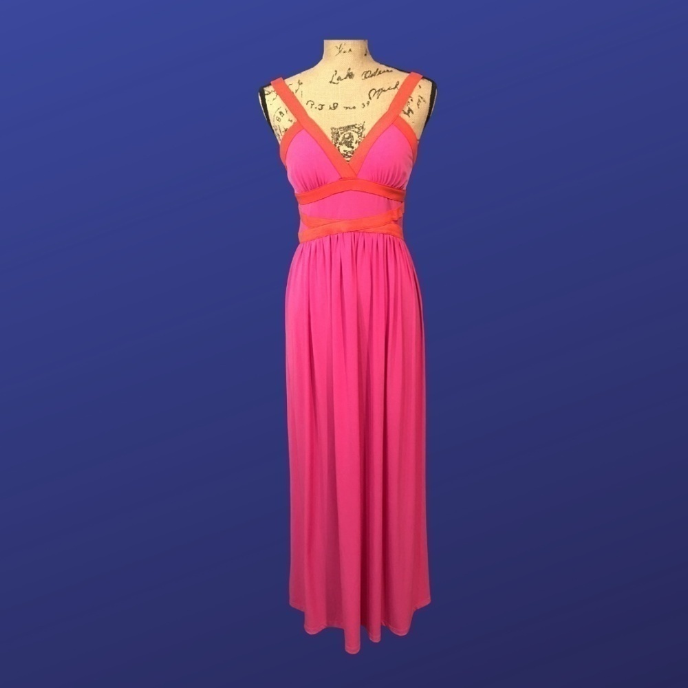 Sophia VERGARA Empire Waist Grecian Style MAXI Dress, HOT ROD PINK, Size M, NWOT